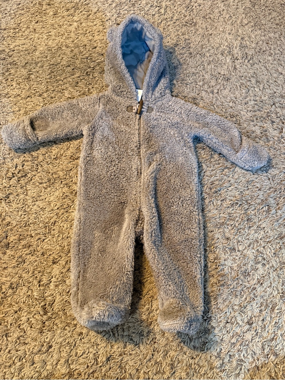Carter's Plush teddy bear Hooded One-Piece jumpsuit in Light Gray (6month)